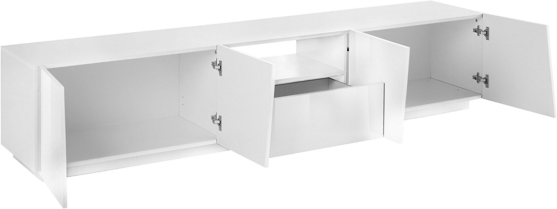 Mobili per televisori con 4 ante e 1 cassetto in finitura bianco lucido