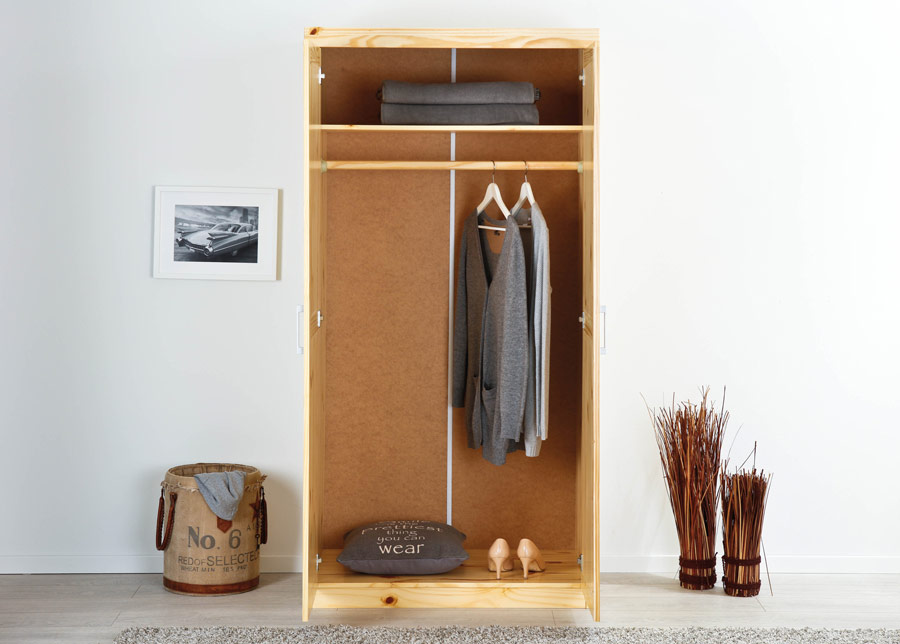 Armadio 2 ante + 1 ripiano, pino massello colore legno naturale