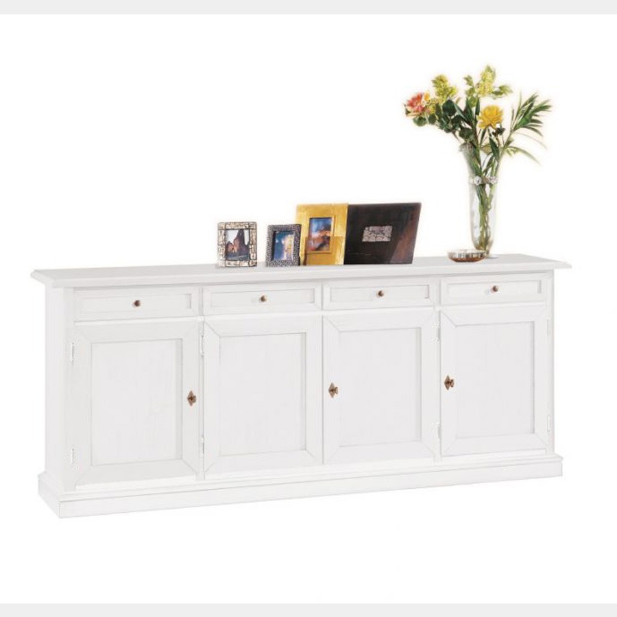 Credenza in legno bianco opaco, arte povera - cm 205x86