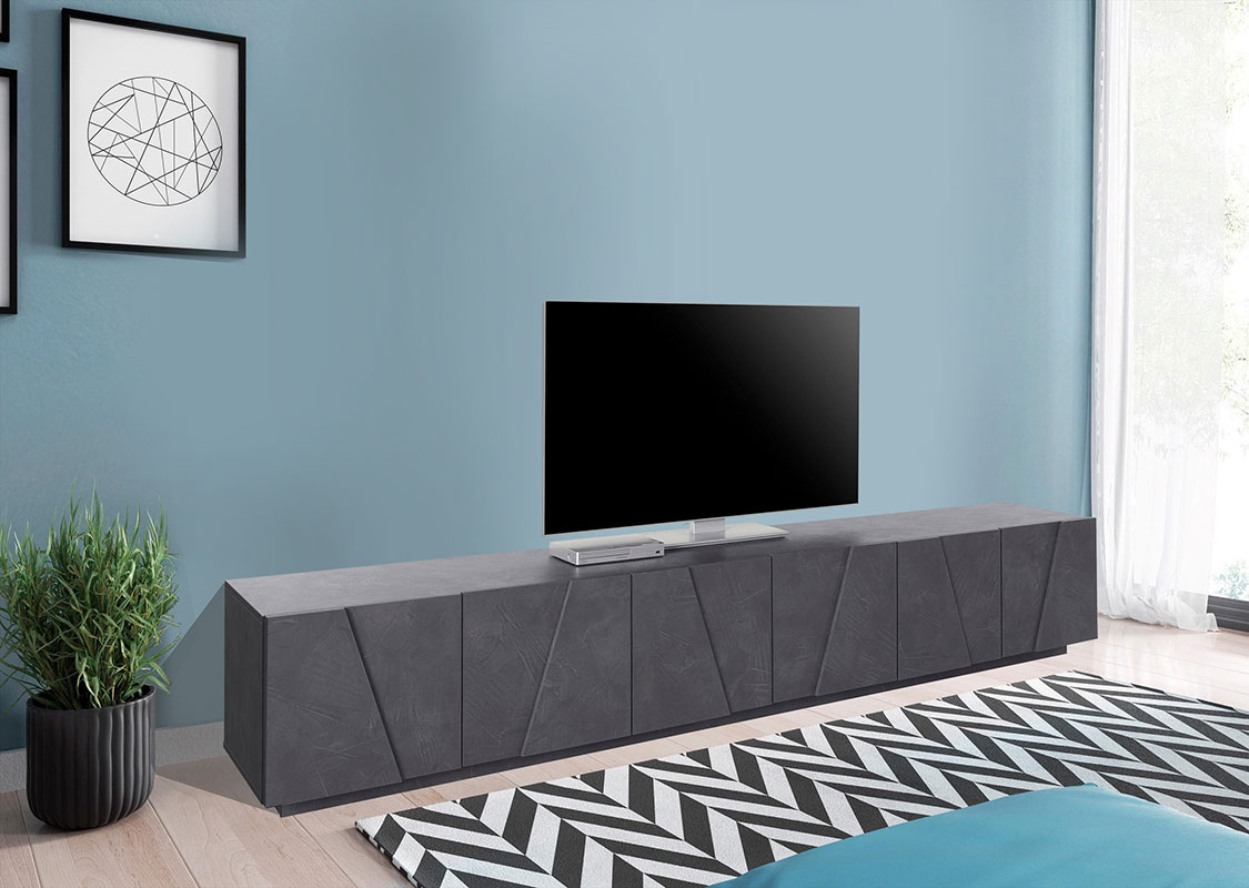 Mobile porta tv 6 ante con disegni geometrici in finitura Ardesia