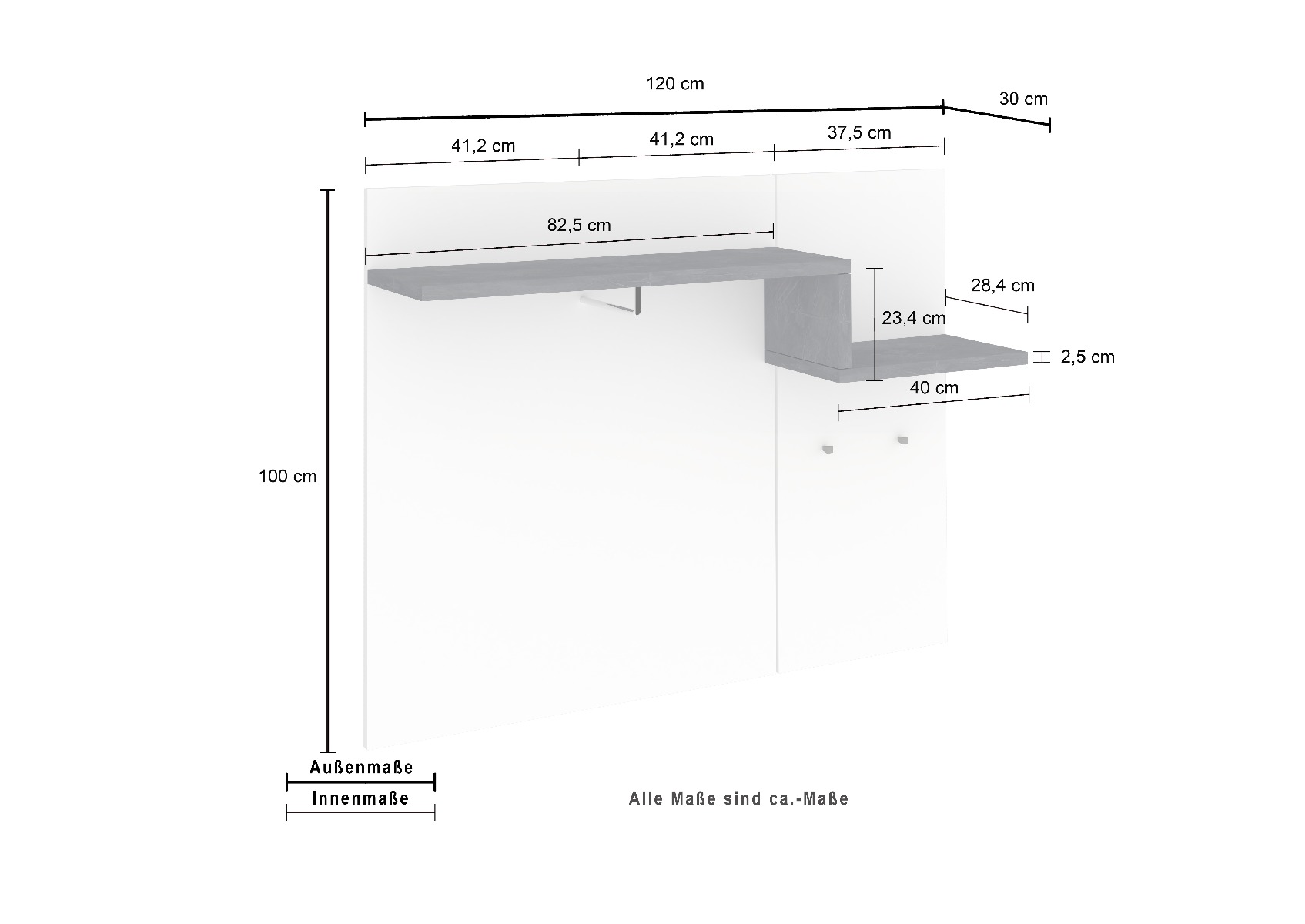 Appendiabiti moderno, finitura bianco lucido e ardesia, made in Italy