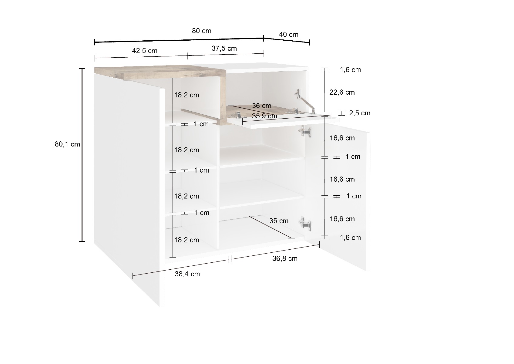 Moderna Scarpiera 2 ante, 1 anta ribalta bianco lucido ardesia, made in Italy