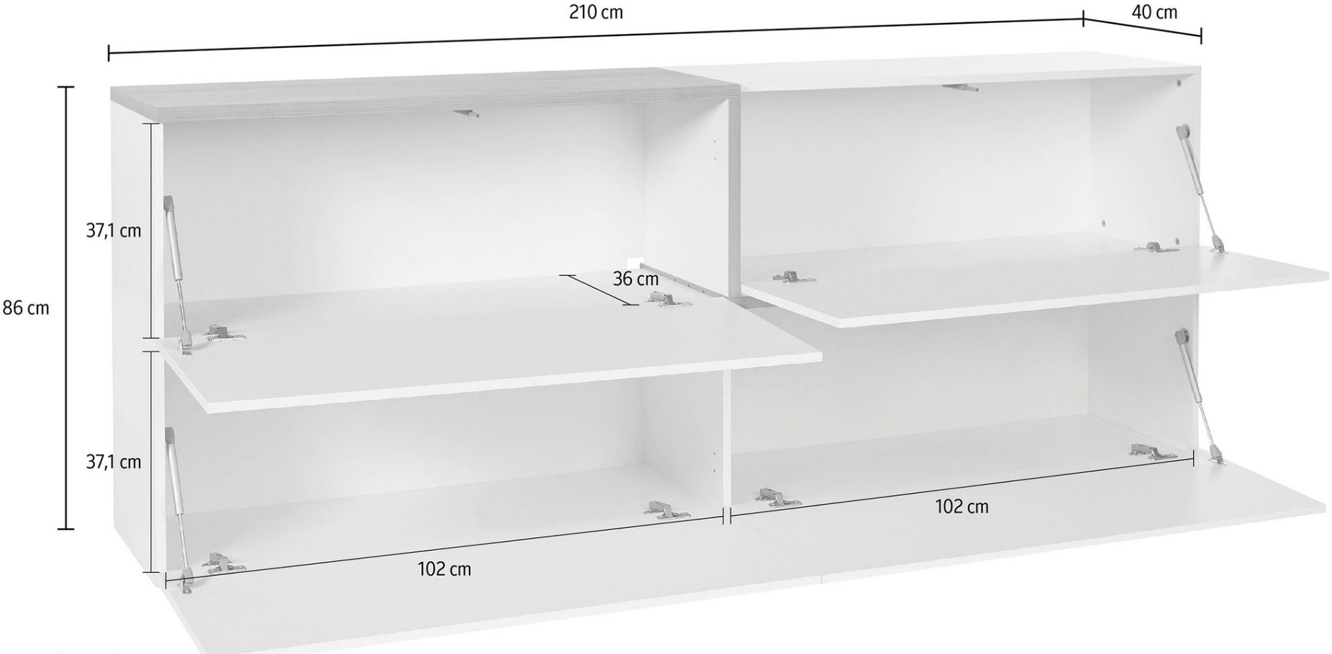 Madia moderna con 4 ribalte in finitura Bianco lucido e Pero