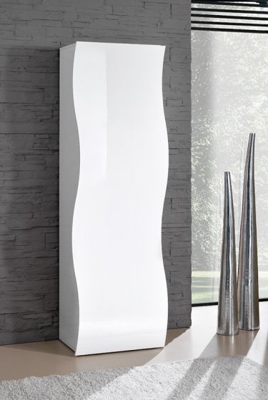 Credenza Madia salvaspazio a 2 ante sagomate, bianca laccata lucida, linea onda