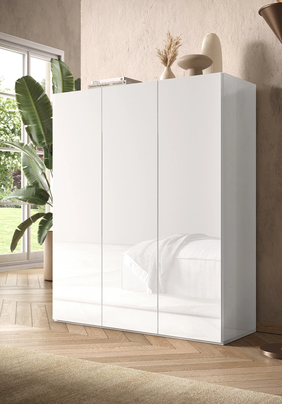 Scarpiera bassa 3 ante, 95x116x35 h cm, Bianco lucido Zenzero Shop