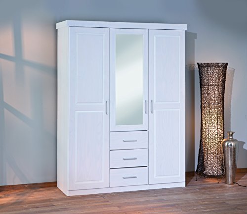 Armadio 2 ante + tre cassetti / pino massello verniciato ad acqua bianco