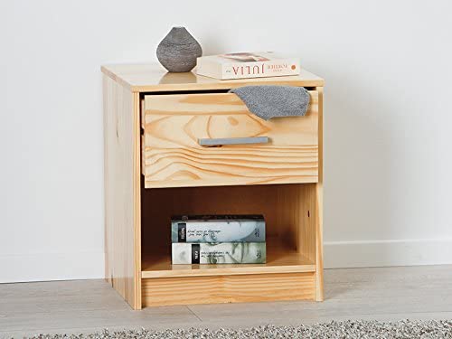Comodino in legno massello, 1 cassetto, colore legno naturale