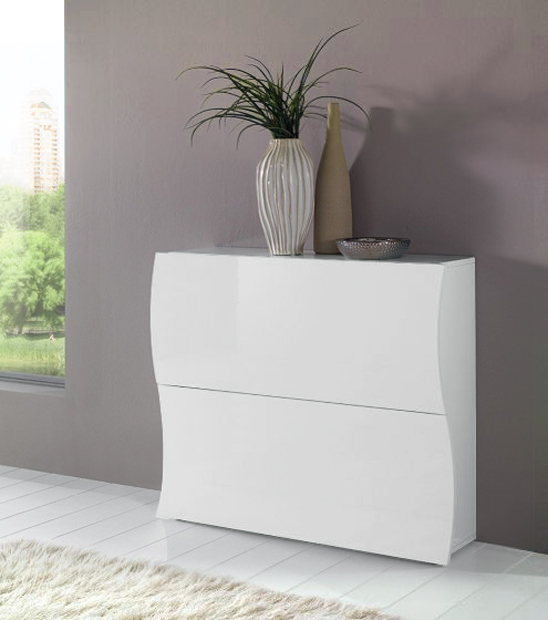 Scarpiera a 2 ante sagomate bianco laccato lucido, linea onda