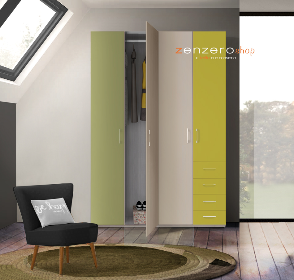 Armadio H.195  con 4 ante battenti e 4 cassetti in finitura LACCATO