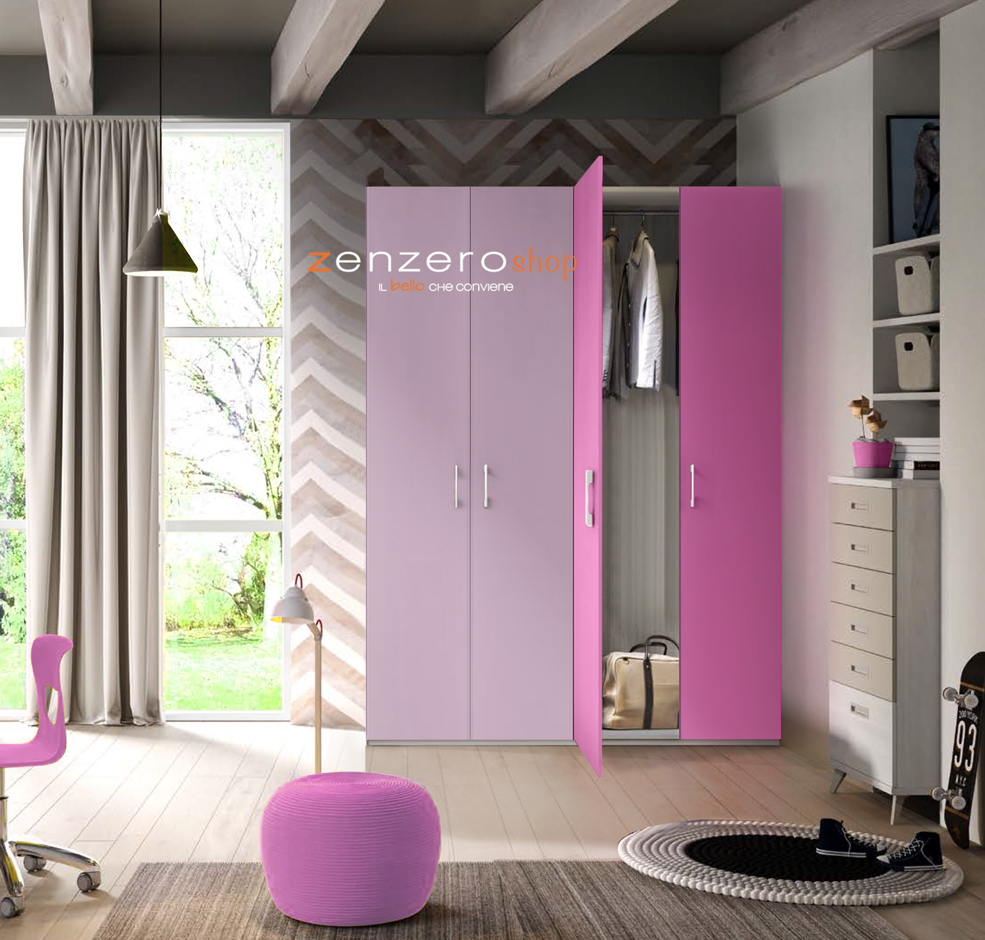 Armadio H.195 per camerette con 4 ante battenti in finitura LACCATO con struttura in Larice