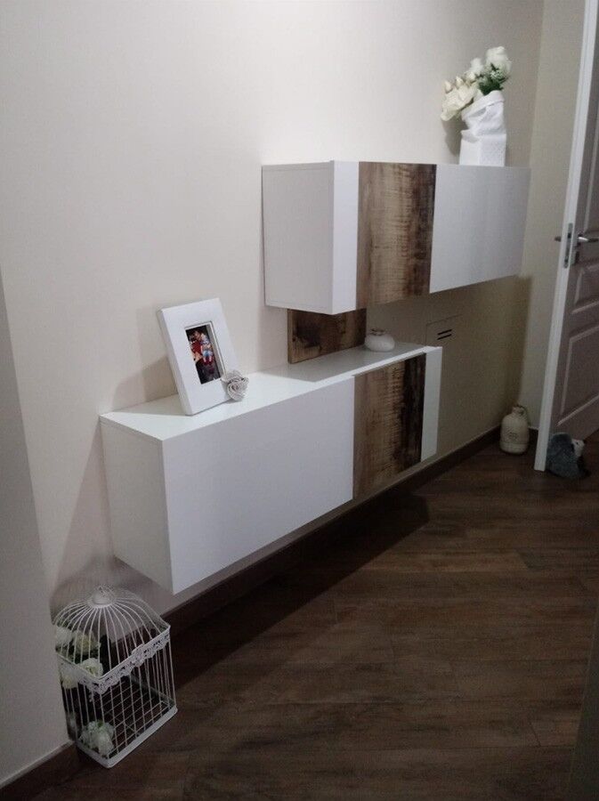 ACQUISTA ANCHE TU Scarpiera doppia finitura Bianco Lucido e Pero, design orizzontale e moderno