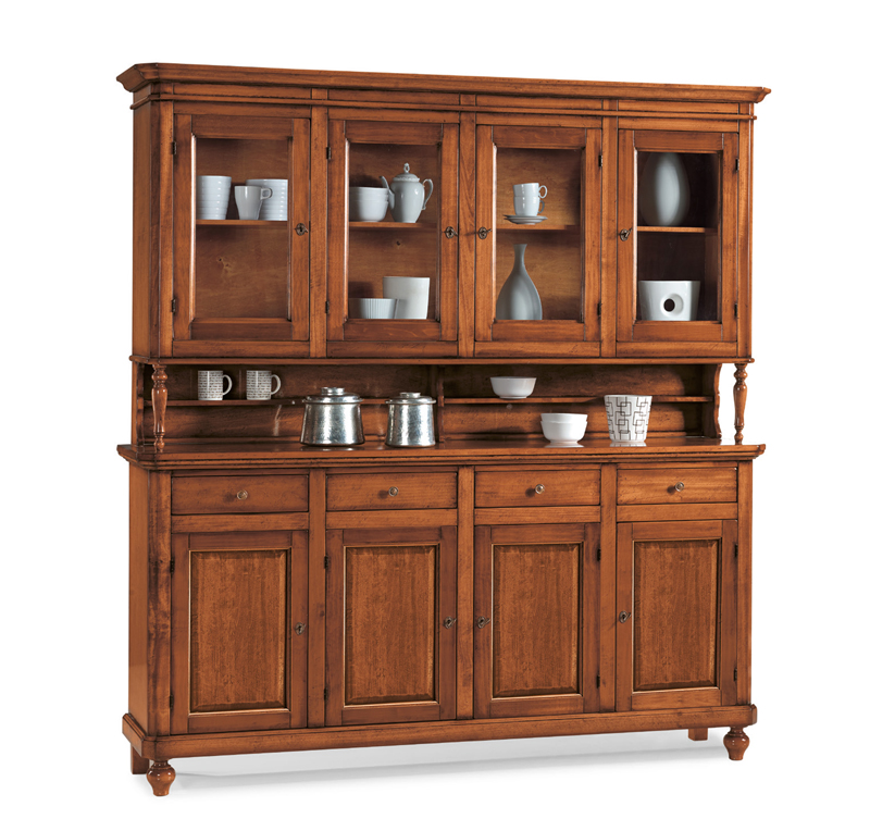 Cristalliera (Base+ Alzata) in legno finitura lucido noce, a 4 porte