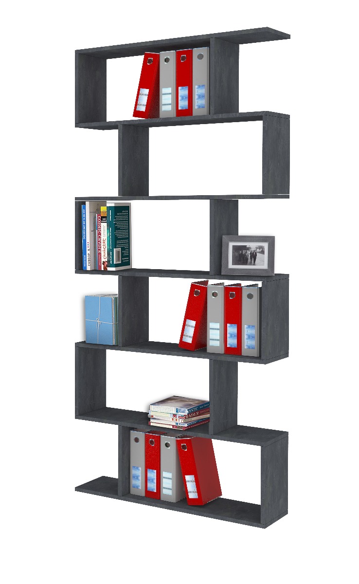 Libreria moderna verticale, colore ardesia, 6 ripiani, made in Italy