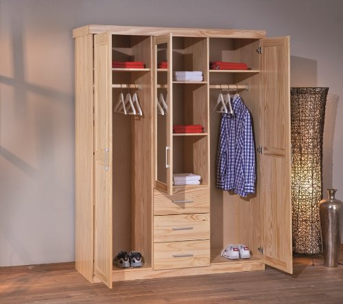 Armadio due porte + tre cassetti in pino massello naturale