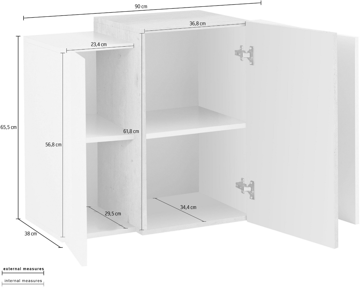 Pensile sospeso Cemento e Bianco lucido con 3 ante 
