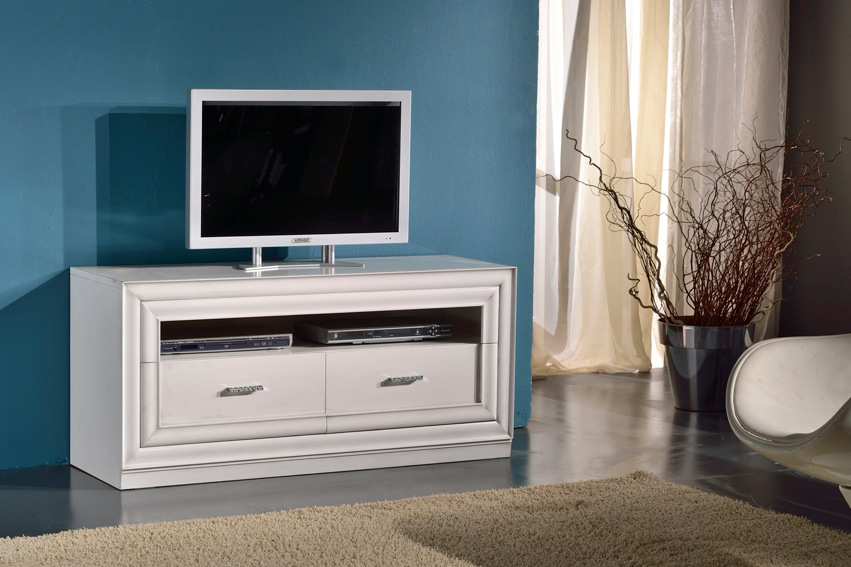 Base porta TV in legno, bianco patinato - cm 130