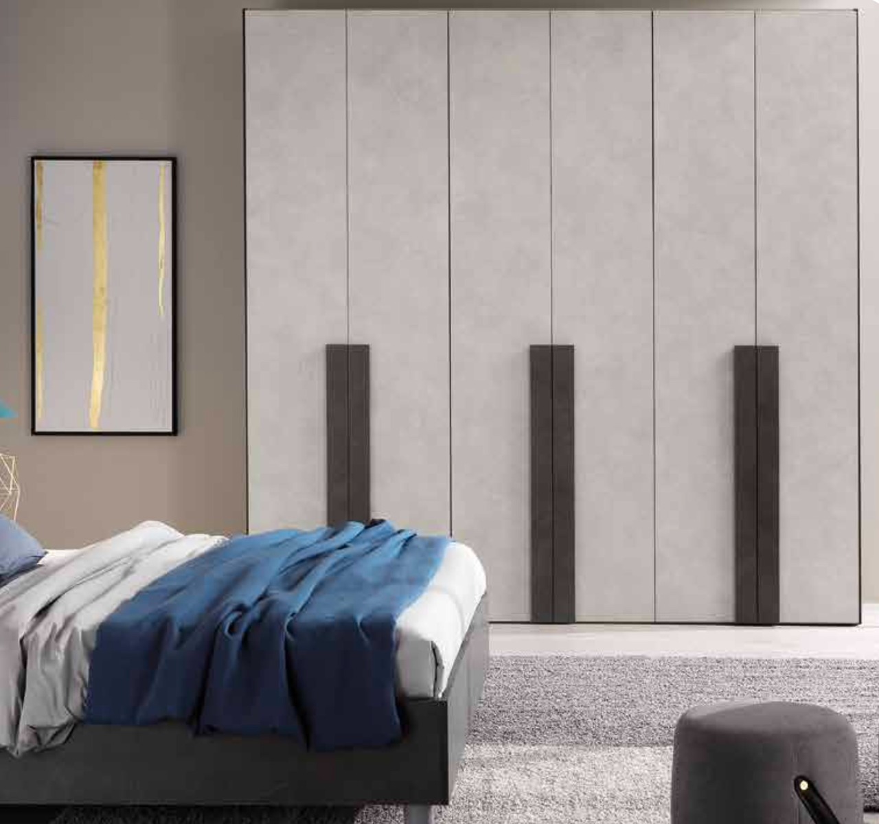 Armadio a sei ante finitura grigio resina chiaro e grigio resina scuro, made in Italy