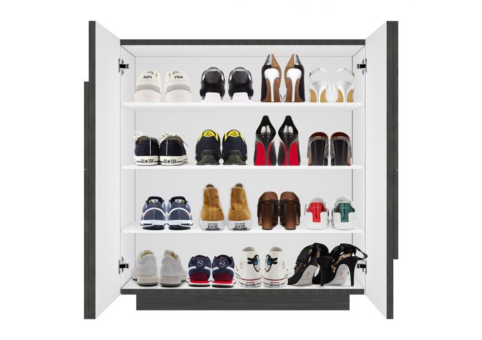 Ingresso moderno con scarpiera, appendiabiti e madia in finitura Ardesia