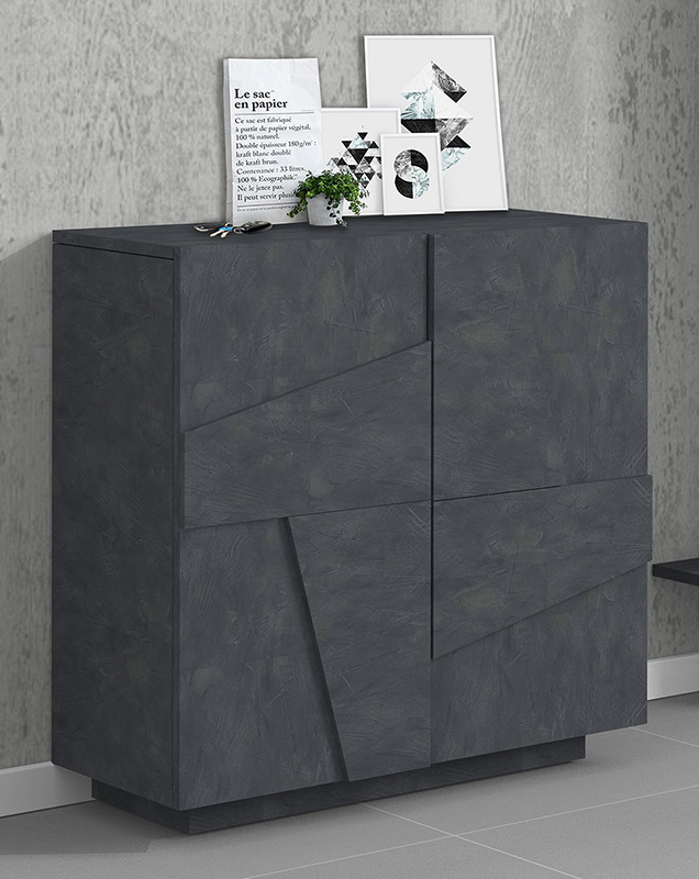 Scarpiera a 2 ante con disegni geometrici in finitura Ardesia