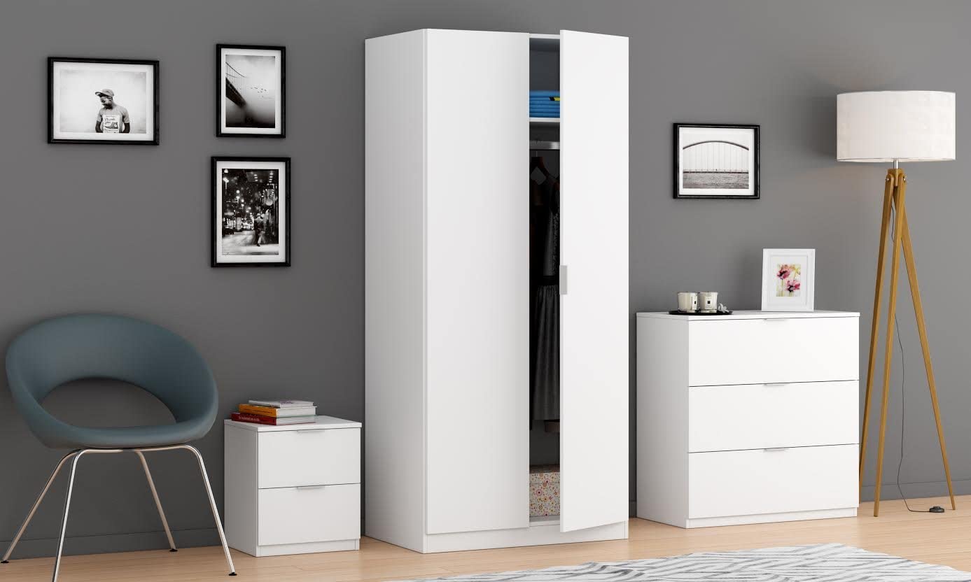Comodino di design a 2 cassetti finitura bianco opaco