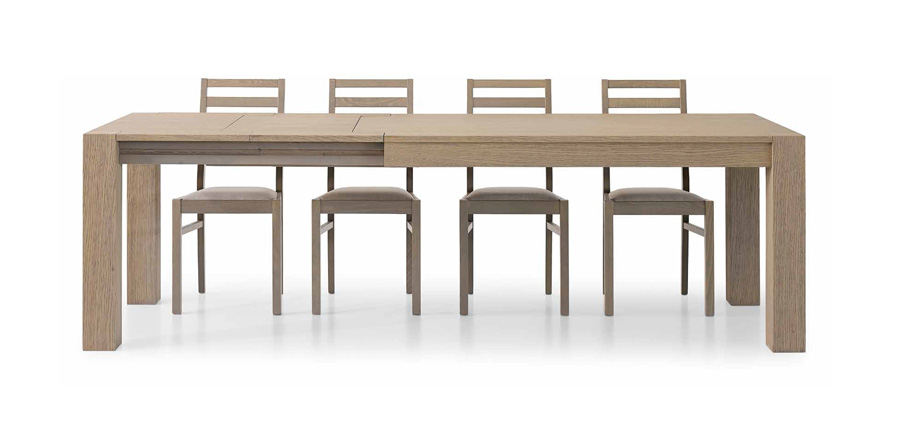 Tavolo di design in legno, finitura rovere seppia spazzolato, apertura con binario