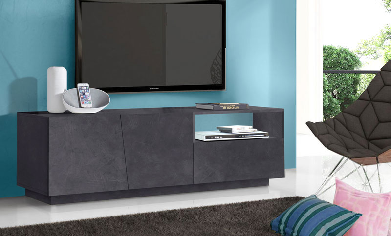 Porta tv 2 ante e 1 cassetto in finitura ardesia