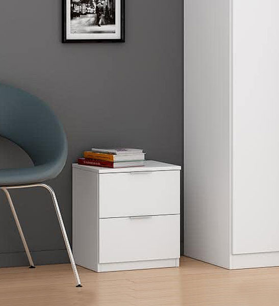 Comodino di design a 2 cassetti finitura bianco opaco