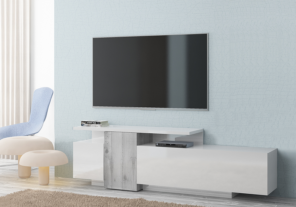 Porta tv moderno bianco e beton, made in Italy in offerta