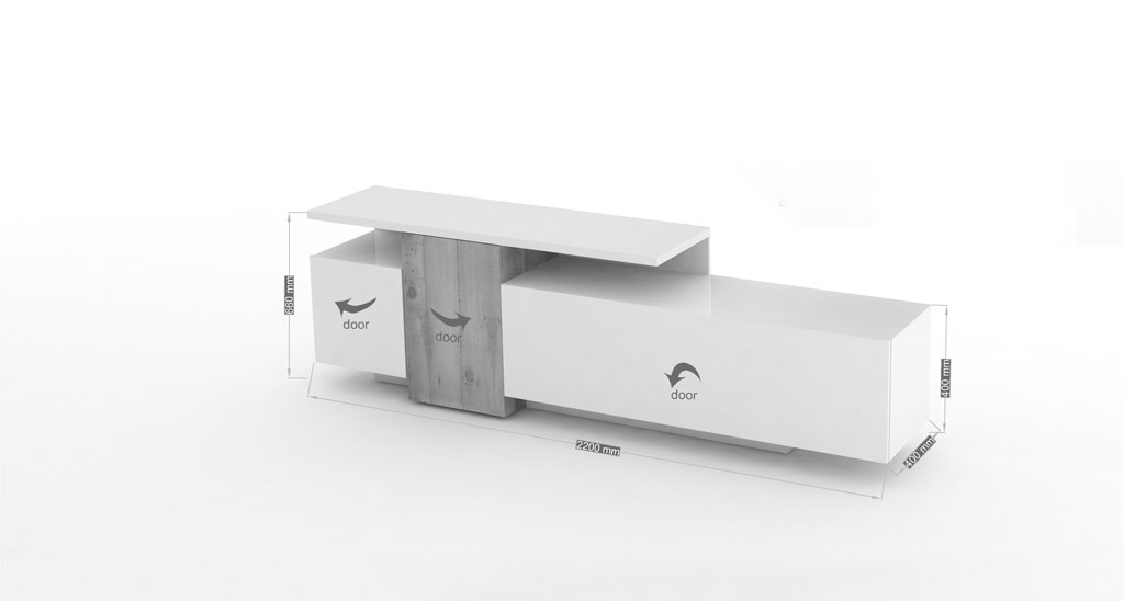 Porta tv moderno bianco e beton, made in Italy in offerta