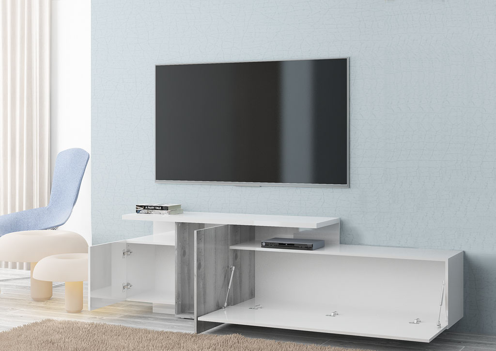 Porta tv moderno bianco e beton, made in Italy in offerta