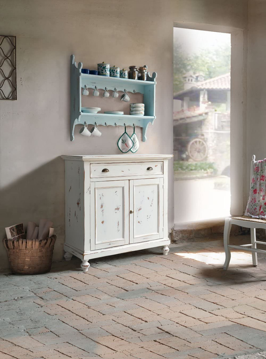 Credenza 2 ante in legno, bianco shabby