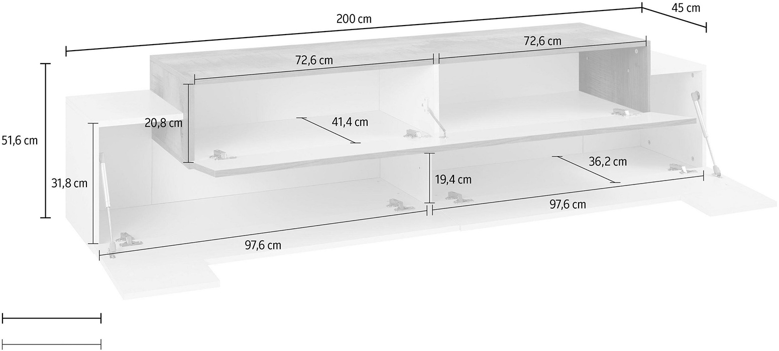 Mobile porta tv Bianco lucido e Cemento, L.200