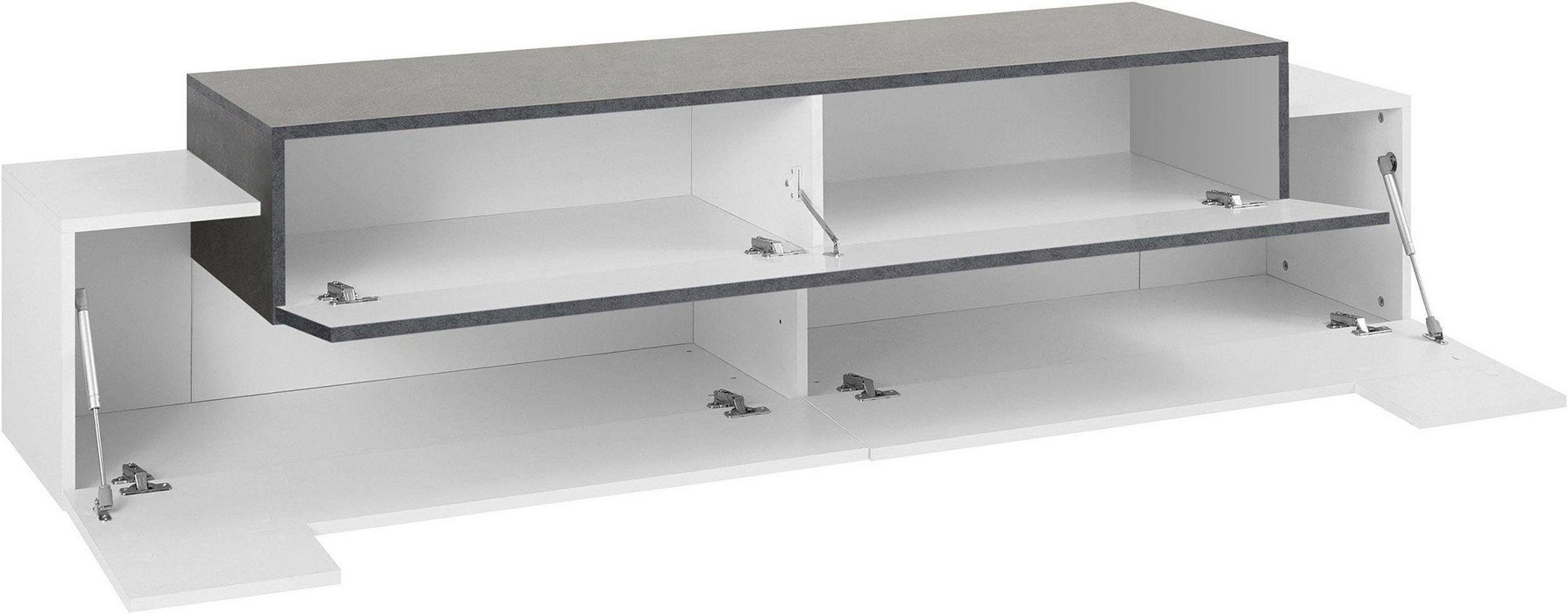 Mobile porta tv moderno L.200 con 3 ante in finitura Bianco lucido e Ardesia