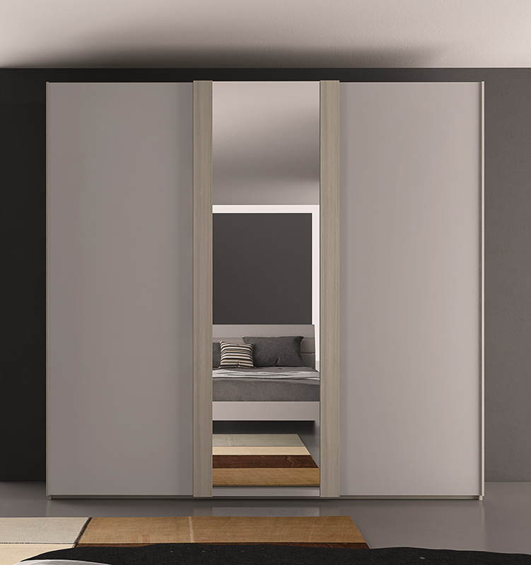 Armadio scorrevole a 3 ante Fenicottero  in finitura Olmo e Tortora con specchi