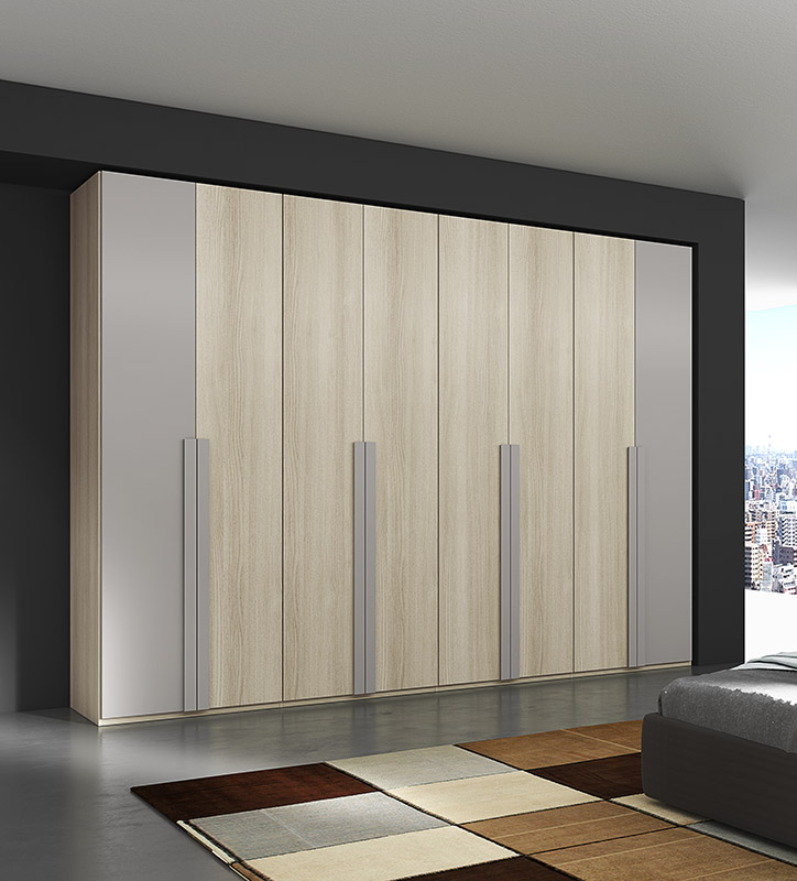 Armadio Pernice con 8 ante battenti in finitura Olmo e Tortora