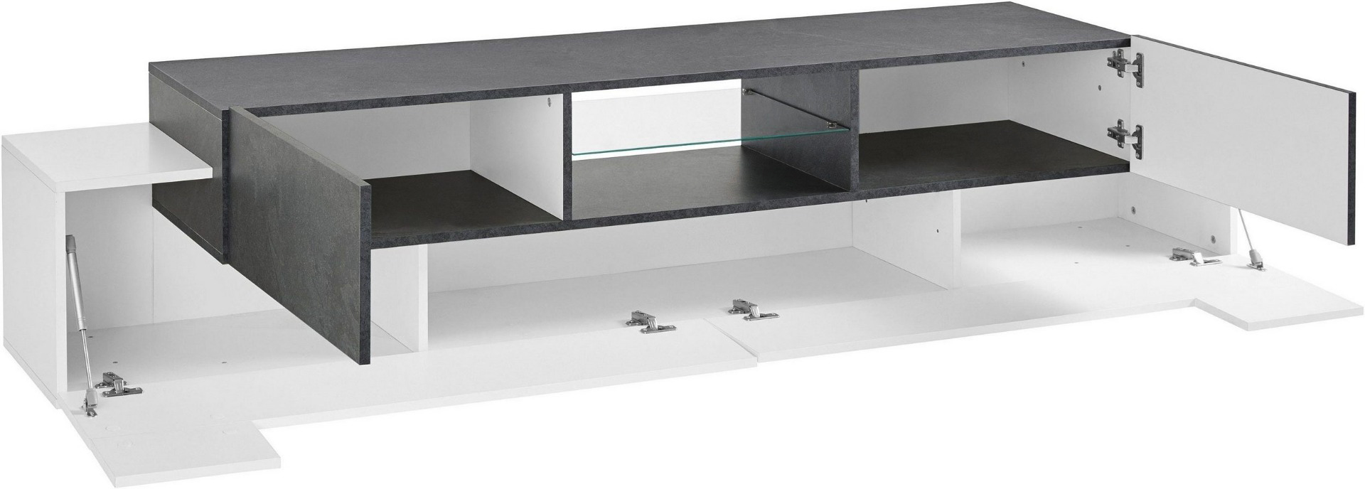 Offerta mobile porta tv bianco lucido e ardesia, 2 ante 2 ribalte