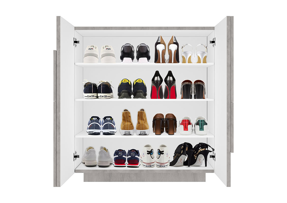 Scarpiera a 2 ante con disegni geometrici in finitura Beton