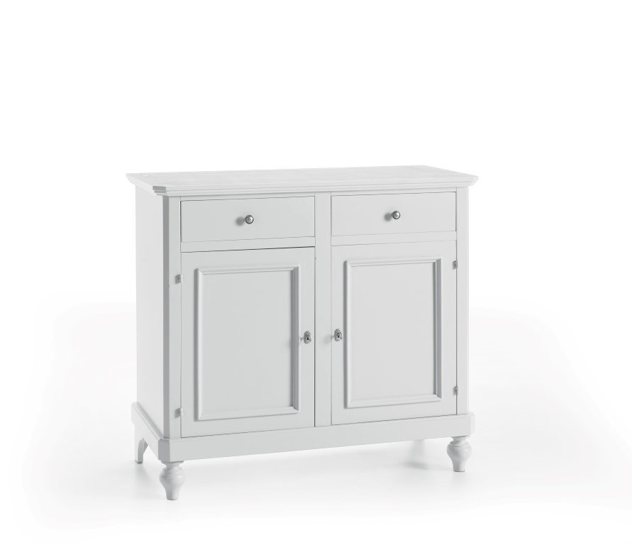 Credenza in legno bianco laccato con pomelli anticati - cm 112x98