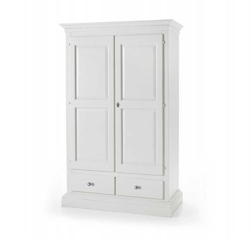 Armadio in legno, laccato bianco, cappello dritto - pomelli in metallo