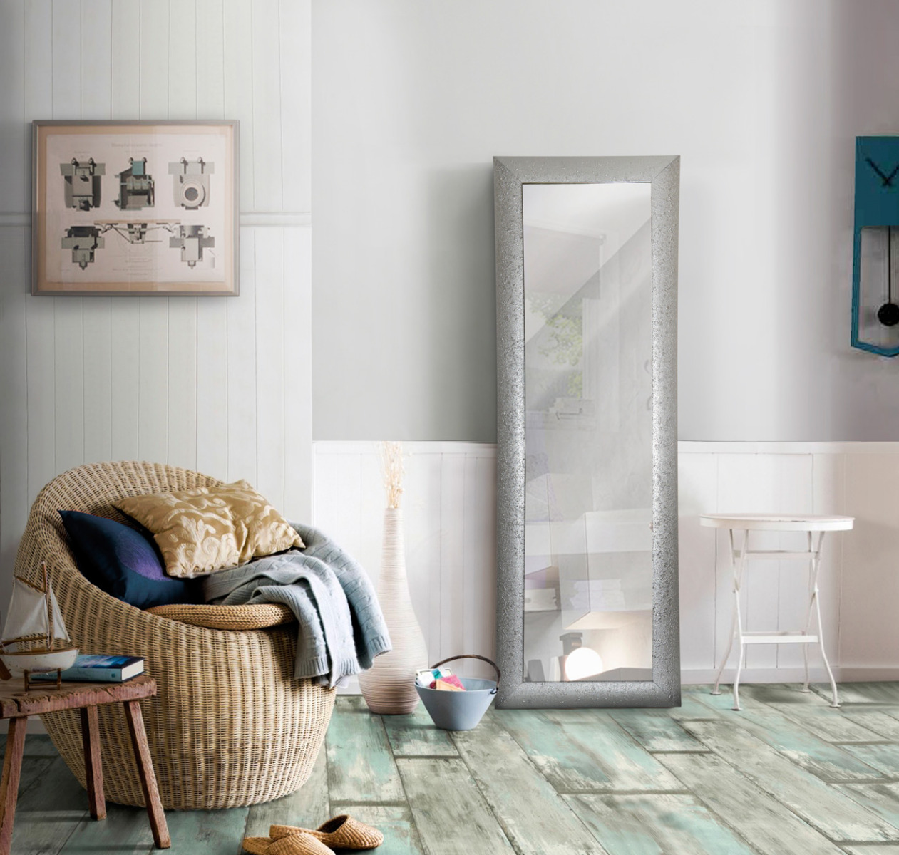 Specchiera in legno H.148, finitura Argento