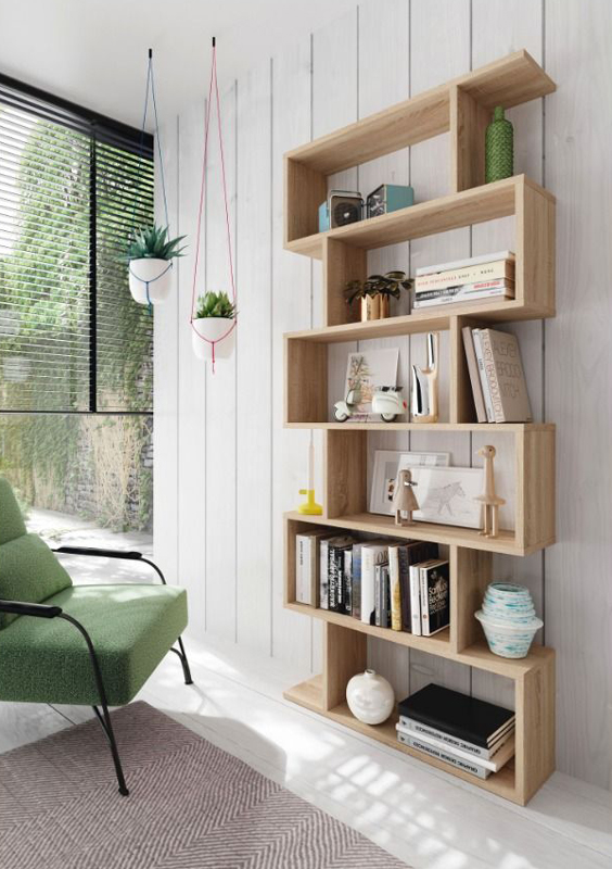 Libreria moderna con 6 ripiani, finitura rovere canadian