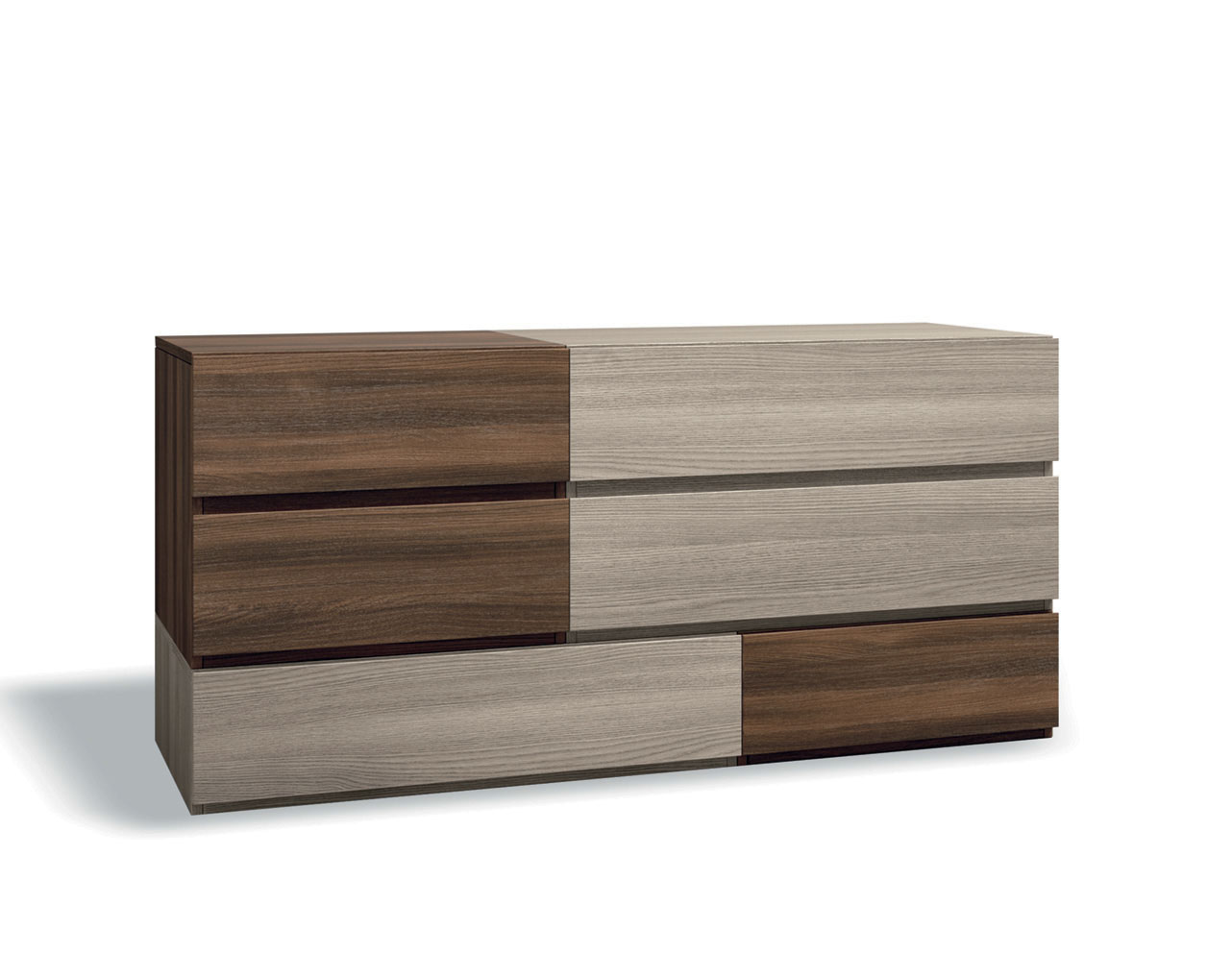 Comò maxi Bicolor con 6 cassetti alternati in Olmo e Quercia brown