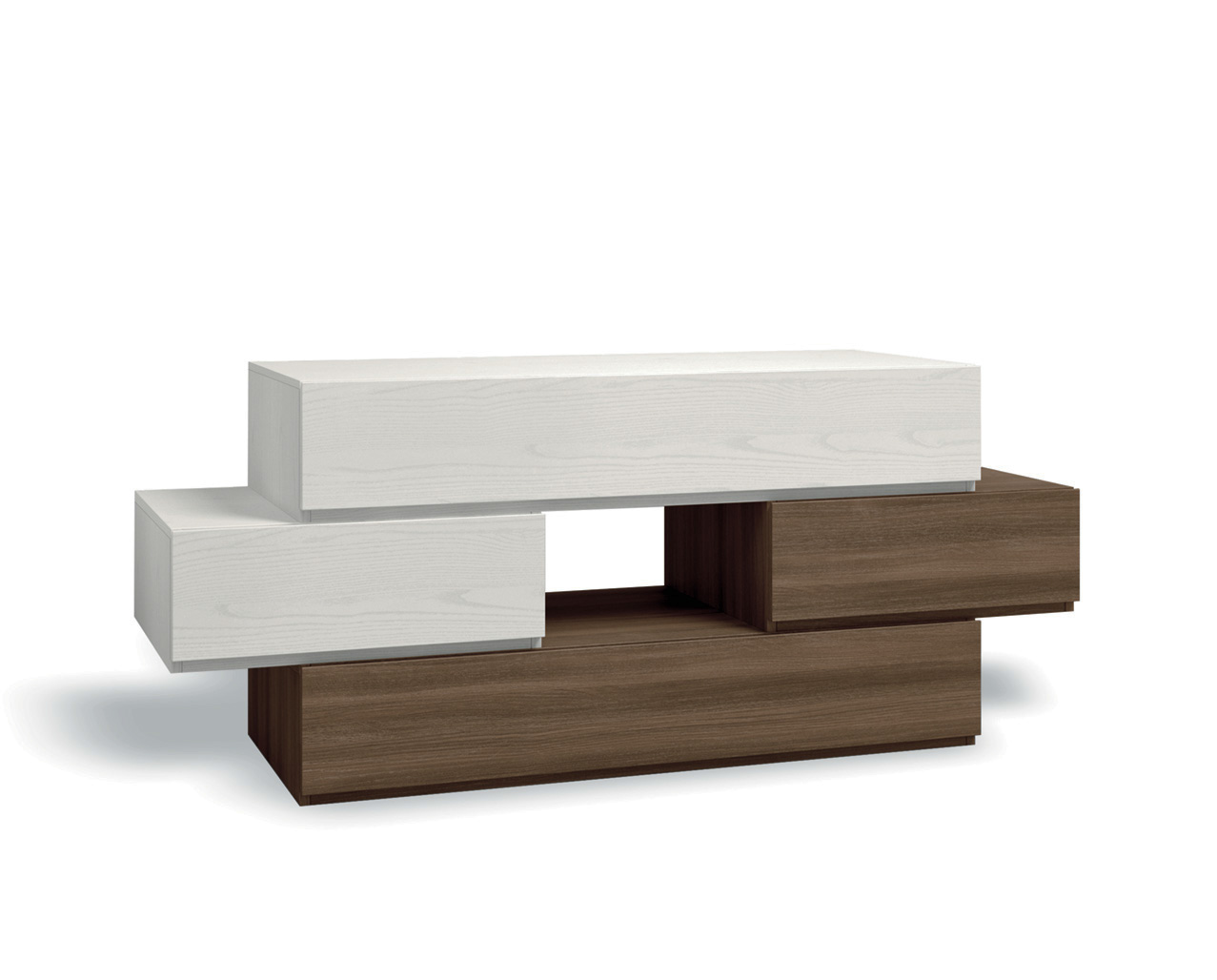 Comò particolare  con 4 cassetti e un vano a giorno di alta qualità in finitura Frassinato bianco e Quercia brown Zenzero Shop