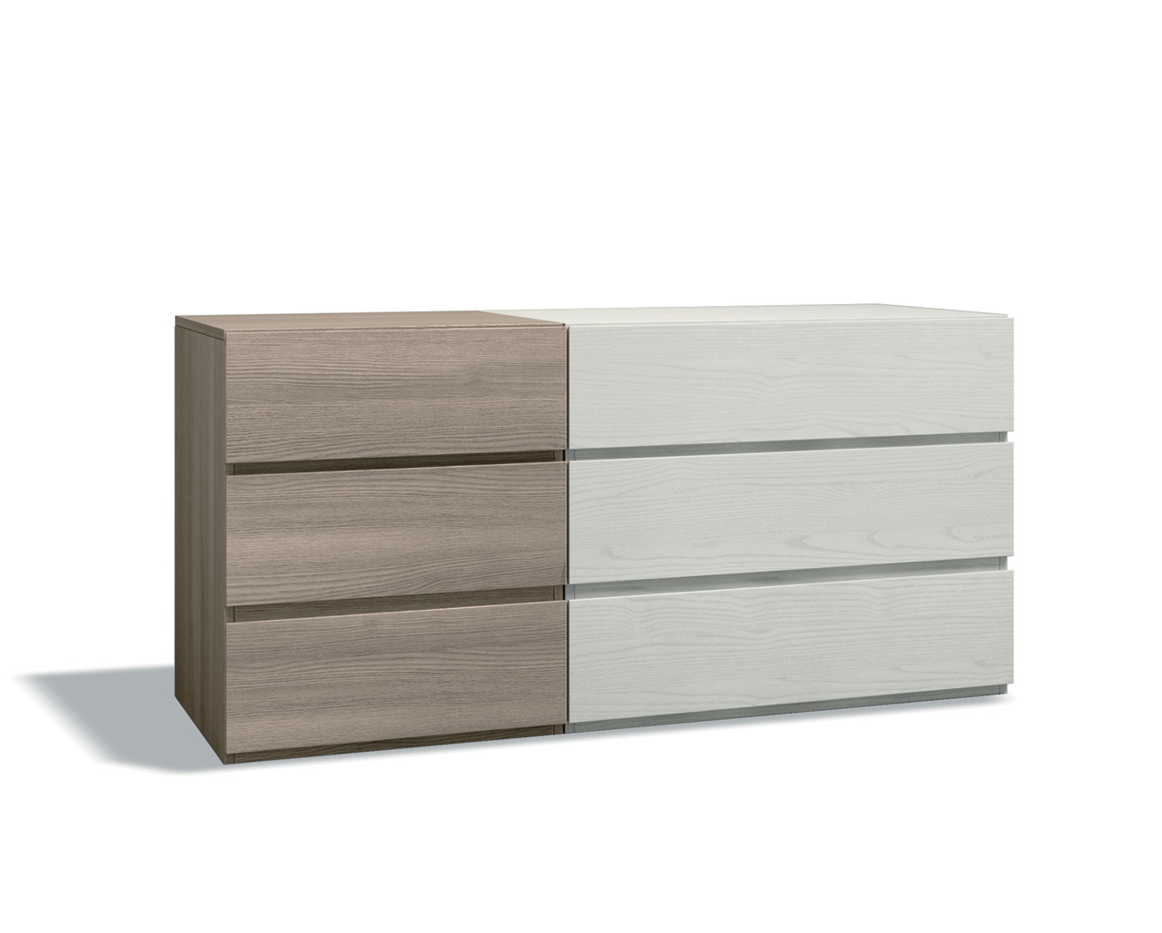 Comò maxi Bicolor con 6 cassetti di alta qualità in Frassinato bianco e Olmo
