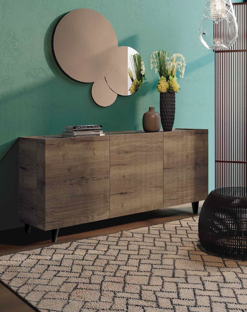 Madia 3 ante bifacciale con apertura 180°, finitura Rovere tabacco e Ardesia scura