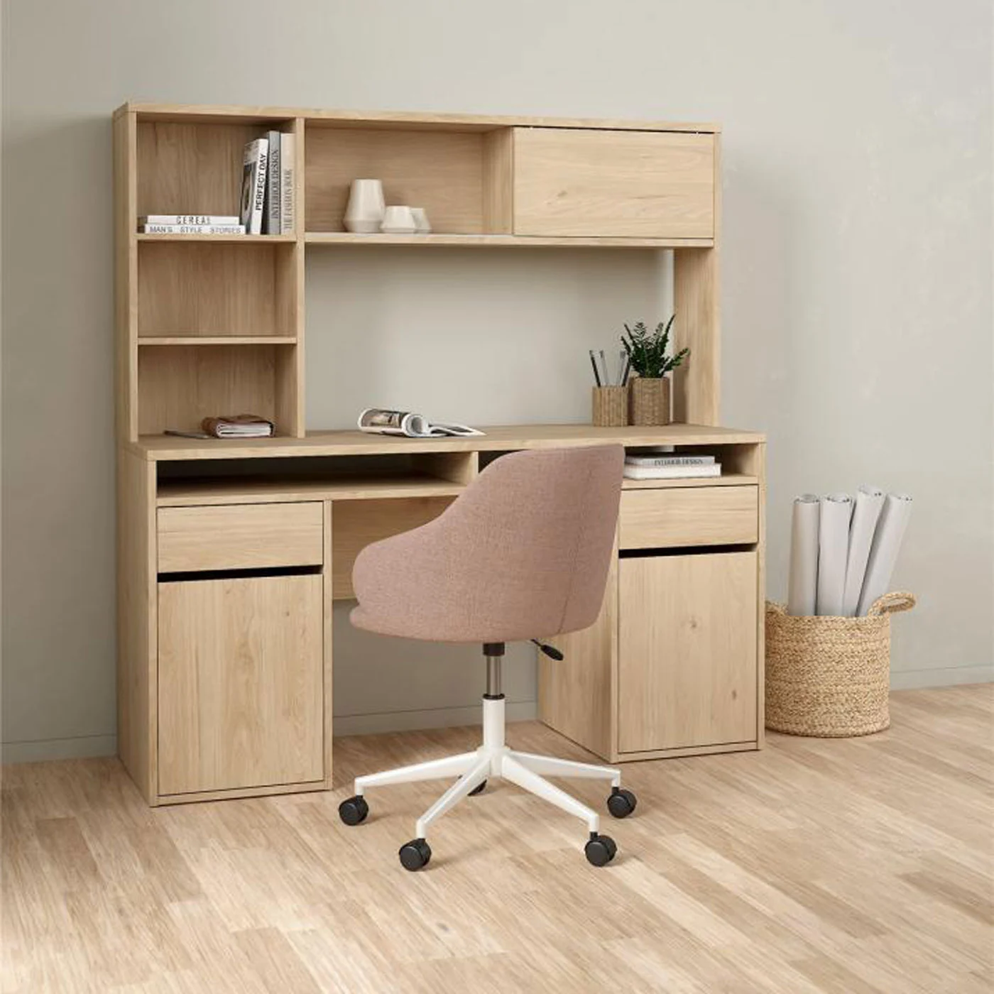 scrivania con alzata  color rovere