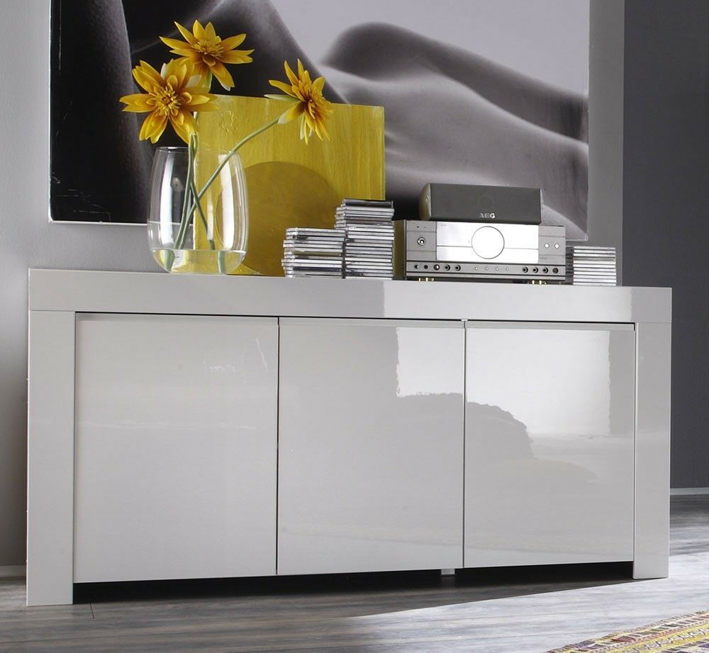 Credenza Moderna, Madia di Design, 3 ante, Bianco Lucido, Alba