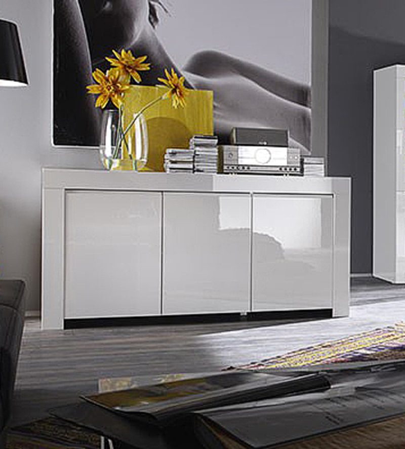 Credenza Moderna, Madia di Design, 3 ante, Bianco Lucido, Alba