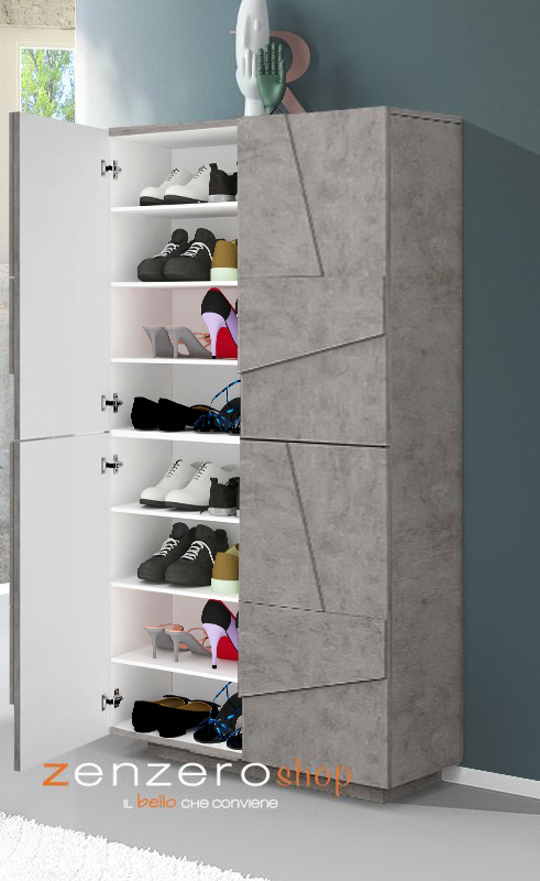 Scarpiera a 4 ante beton con disegni geometrici