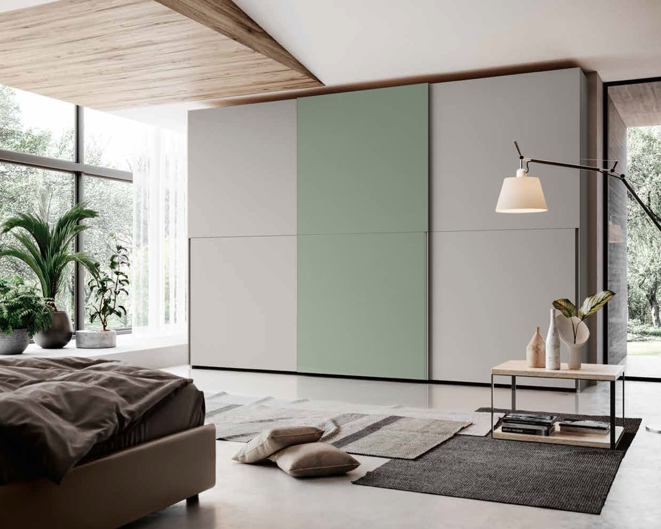 Armadio scorrevole bicolore, Agave e Grigio Seta